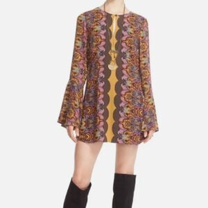 Free People Ossie Vibes 70's Style Bell Sleeve Mini Tunic Dress Size 0